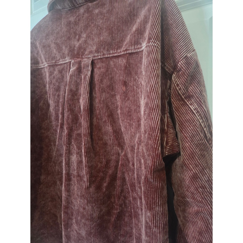 Zenana Womens Mineral Wash Corduroy Shacket Burgundy Mauve Oversized Medium - Picture 7 of 7